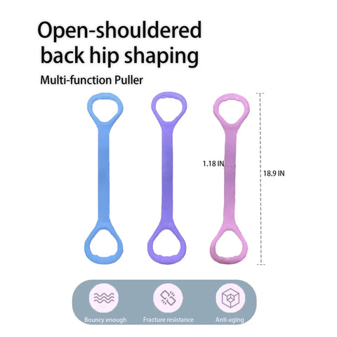 Figure 8 Resistance Band With Handles For Arm Back Shoulder Training And Full Body Workouts, 3 color set with dimensions shown