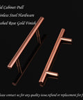 3 Inch Cabinet Handles Solid Stainless Steel Drawer Pulls Brushed Rose Gold Finish 5 Pack shown on black background
