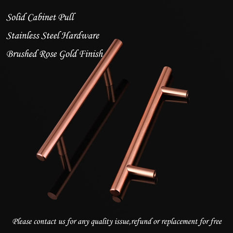 3 Inch Cabinet Handles Solid Stainless Steel Drawer Pulls Brushed Rose Gold Finish 5 Pack shown on black background