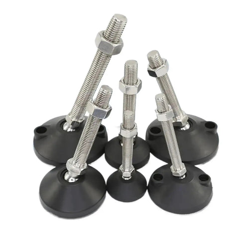 Beefy Adjustable Lathe Leveling Feet With Rock Solid Swivel Base And Articulating Legs M14 Thru M24 Threads, set of six.