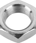 Plain Steel Jam Nut 11/16-18 Right Hand Thread With Clear Zinc Finish For Rod Ends, Heim Joints, And Clevis Applications Universal Fit Rock Solid Heavy Duty Locking Nut For Suspension And Steering. Front view of plain steel jam nut, 11/16-18 RH thread, clear zinc finish