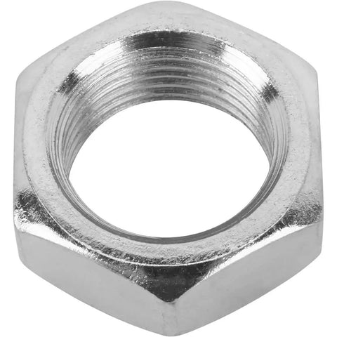 Plain Steel Jam Nut 11/16-18 Right Hand Thread With Clear Zinc Finish For Rod Ends, Heim Joints, And Clevis Applications Universal Fit Rock Solid Heavy Duty Locking Nut For Suspension And Steering. Front view of plain steel jam nut, 11/16-18 RH thread, clear zinc finish