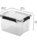 Built Like A Tank 34 Quart Gasket Storage Boxes With Lids Heavy Duty Plastic Bins for Home and Office, 17 3/4 x 14 3/4 x 11 5/8 inches.