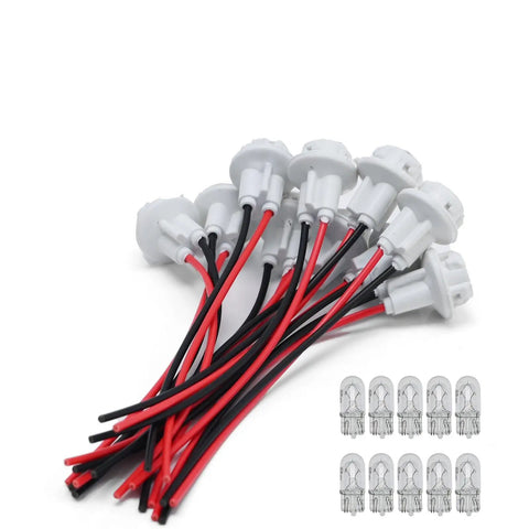 T10 Extension Harness with Ten Bulbs and Ten Sockets for Brake Lights Turn Signals Daytime Running Lights Tail Lights and Side Marker Lights Plug In Connector Kit Easy Install for Cars Trucks and SUVs shown in detail