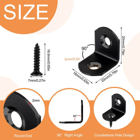 Stainless Steel L Bracket Corner Brace Set With 40 Pieces And 80 Screws 90 Degree Right Angle Brackets size details