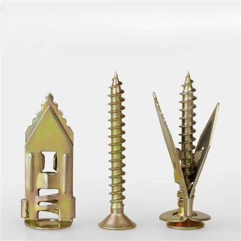 Self Drilling Drywall Anchor Kit With 120 Pieces Wall Plugs For Gypsum Board Heavy Duty Yellow Zinc Plated Carbon Steel Screws That Resist Rust And Wear Easy No Prep Install For Shelves TV Mounts Mirrors And Other Wall Mounts, yellow zinc drywall anchors