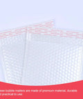 Close-up of two white bubble mailers featuring a flap with adhesive strip, showcasing White Pearlized Bubble Mailers 14x16 Inch With 4 Inch Flap Waterproof Shockproof Padded Envelopes For Mailing And Packaging Supplies 50 Pack Built To Ship Safe And Keep Delicate Items Protected design.