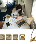 Clip On Bed Light With Clamp For Reading And Nighttime Tasks Non Dimmable 4000K Cool White Desk Lamp 3.5W 240 Lumen on desk