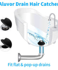 Top Tier Shower Drain Hair Catcher And Bathtub Dome Guard with silicone cover fitting flat and pop-up drains.