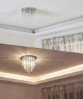 Mini Crystal Chandelier Two Lights Flush Mount Ceiling Light for Bedroom Hallway Bar Kitchen Bathroom, installed on a ceiling.