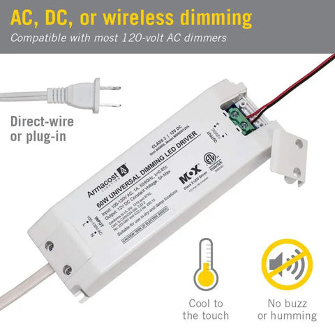 Universal Dimmable 24 Watt 12V DC LED Driver With Triac Dimming For LED Strips, Modules, Light Bars, Puck Lights And More