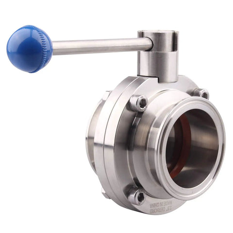 Sanitary Butterfly Valve With Pull Handle Stainless Steel 304 Tri Clamp Clover Two Point Five Inch Tube OD for food processing.