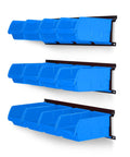 Wall Mounted Storage Bins System With 12 Sturdy Plastic Bins And 3 Steel Rails For Screws Nuts Bolts Nails And Small Hardware Parts Blue Garage Organization To Keep Your Workshop Lookin Neat And Ready