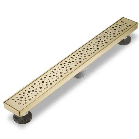 28 Inch Linear Shower Drain Gold Rectangular Channel With V Shape Design For Fast Drainage In Shower Rooms 304 Stainless Steel cUPC Certified Drain Base Not Included