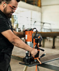 Built Tough Cordless Universal Base Drill With A Lightning Fast Brushless Motor And An Extended Stroke Range designed for precision drilling in steel.