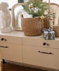 Oil Rubbed Bronze Antique Zinc Alloy Cabinet Handles 6.3 Inch Hole Center Pulls Set Of 6 on a cream dresser with decor