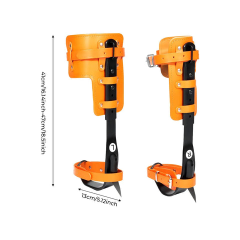 Tree Climbing Spikes With Adjustable Steel Climber Gaffs And Multi Functional Belt, orange cowhide and steel, 16.14-18.5 in height