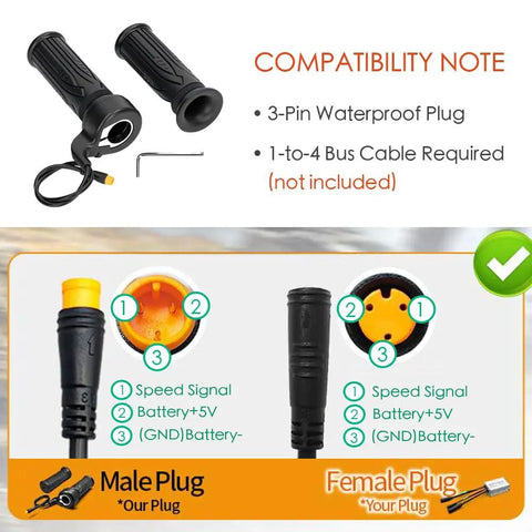 Plug And Play Twist Throttle For E Bikes And Scooters, Waterproof 3 Pin Connector, Universal 12V-72V Wide Voltage Throttle For 22.2mm Handlebars, Easy Rewire, Durable, Smooth Acceleration And Responsive Control