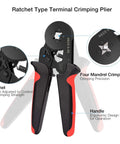 Heavy Duty Wire Ferrule Crimping Tool Kit Full Assortment Insulated Terminals Connector Pins Auto Electrical Repairs DIY Builds with ratchet type pliers.