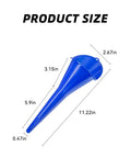 2 Pack Long Neck Oil Funnel for Cars and Engines Multi Function Plastic Fuel And Lubricant Funnel for Easy Oil Filling Universal Engine Oil Funnel Set Blue, showing dimensions.