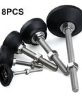8 Piece Adjustable Lathe Leg Set With Threaded Leveling Feet And Swivel Base, aligned with metal frame, viewed from side