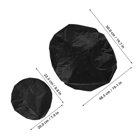 Heavy Duty Waterproof Bike Rack Cover With 60 Liters Rain Protection To Keep Treasures Dry On Outdoor Adventures And Sudden Showers For Most Bikes. black waterproof bike rack cover, 50 cm and 48.5 cm size shown