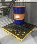 43L Yellow Spill Containment Pallet With Drain For Garage And Warehouse Heavy Duty Stackable HDPE Oil Drum Tray Drip Pan