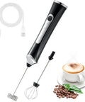 Handheld Milk Frother With Dual Heads USB Rechargeable With 3 Speeds, Coffee Foam Maker And Egg Whisk For Latte Cappuccino Hot Chocolate, Stainless Steel Blades, Black