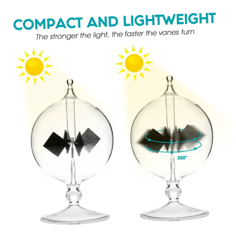 Solar Power Crookes Radiometer Glass Windmill Vane Sunlight Energy Meter Toy For Office, Home, School Hands On Science Learning Demonstration Tool Kit display