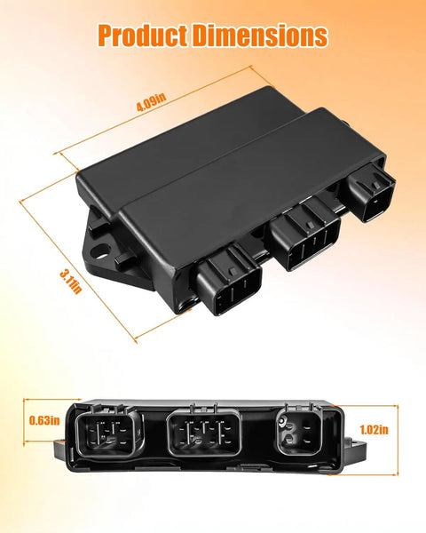 CDI Box Module Kit For YFM660 Raptor 660R 2002 2003 And Grizzly 660 Rhino 660 Quad Models 2002 To 2008 Replacement Part 5LP 85540 20 00 Durable Ignition CDI Unit With Plug And Play showcasing product dimensions.