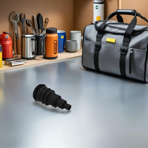 Rugged Rubber Grommet Kit For Automotive Wiring Harnesses And Wire Bundles Fits Three Eighths To One Inch Wires Durable Black Seals For DIY Install And Vehicle Cabling That Works Like A Charm. black rubber grommet shown on workbench