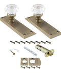 Crystal Door Knob With Long Back Plate in Waldorf and New York style finish for classic home doors, includes mounting hardware