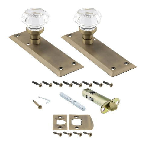 Crystal Door Knob With Long Back Plate in Waldorf and New York style finish for classic home doors, includes mounting hardware