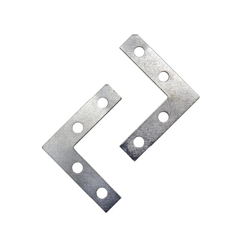 Snag This Heavy Duty 50 Pack Of L Shaped Corner Braces With Four Reliable Screw Holes For Quick Furniture Fixes And Rugged Woodshop Builds Measuring 1.5 Inches Wide In Tough Silver Steel Ready To Handle Any Weekend Project Stress Free - close-up of two silver L-shaped corner braces.