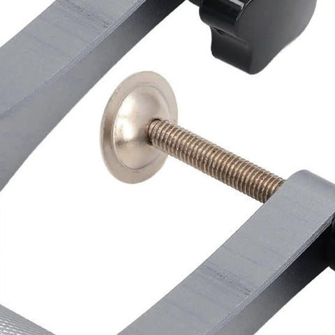 Close-up of 20mm Solid Hold Down Clamp With Hella Tough Grip And Fast Acting Gear Lock showing stainless steel screw detail.