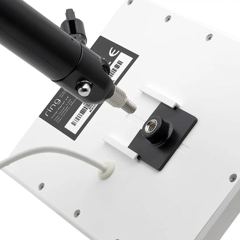Close-up of One Quarter Inch Threaded Mount Adapter for Ring Solar Panel installation on white panel with black socket