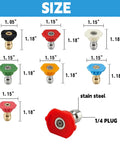 Pressure Washer Nozzle Kit With Holder, 7 Tips For 0 Degree, 15 Degree, 25 Degree, 40 Degree And 65 Degree, 4000 PSI, size details