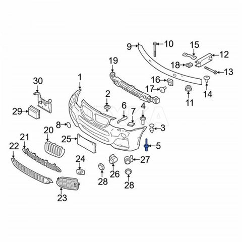 Diagram showing 30 Pcs Fender Liner Rivets For BMW Wheel Arch Trim Bumper Cover Nylon Expanding Rivets 6mm Diameter and parts.