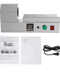 Plug And Play Electric Pvc Bottle Cap Heat Shrinker 110V Tabletop Sealer Adjustable Temp Bad Boy Stainless Build showing machine and manuals.