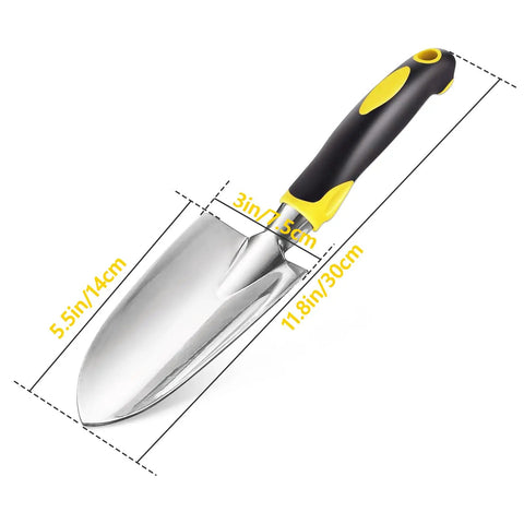 Stainless Steel Heavy Duty Garden Trowel Shovel With Soft Rubberized Non Slip Ergonomic Handle for digging and planting.