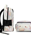 Side view of Rainbow Bow Kawaii Rabbit Printed Unisex Backpack With Large Capacity Durable Polyester School Bag For Teens And Adults