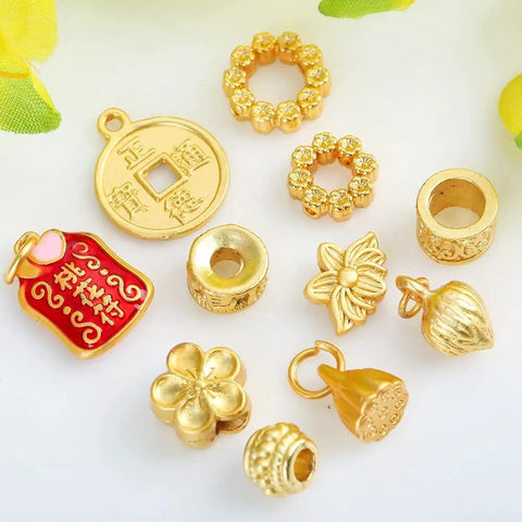 Top Tier Gold Rosette Pendant Beads For Dope Diy Jewelry Making Solid Metal Spacers 11Mm Bulk Craft Kit showcasing various gold beads.