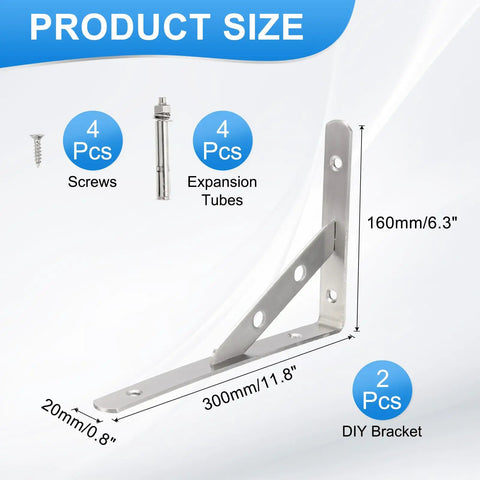 Heavy Duty Stainless Steel Wall Shelf Brackets Two Pack 12 Inch Removable Mount Max Load 220 Lb Space Saving Shelf Support Includes Screws And Anchors Silver