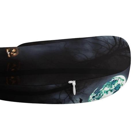 Gothic Happy Halloween Travel Pillow U Shape Neck Support For Air Travel with zipper detail, featuring night scene design.