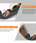 Dead Simple One Handed Automatic Tape Dispenser With Concealed Safety Cutter And Smooth Portable Grip For Quick Office Or Home Packing Tasks Includes Two Bonus Gray Rolls, showing easy installation and translucent cover.