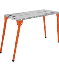 Heavy Duty Foldable Welding Table Rock Solid Steel Workbench Adjustable Height portable with orange legs and adjustable height feature.