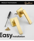 Gold Door Knob Set 5 Pack With Sleek Boss Look Corner Design Keyless Passage Handles with screws and screwdriver