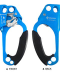 Front and back view of Right Hand Rope Ascender For 8 To 13mm Rope, Ultra Lightweight Aluminum Rope Clamp, Blue Right