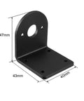 Front-left view of black alloy-steel L-bracket with upright plate and base with four holes for 540/545/550/555 motor.
