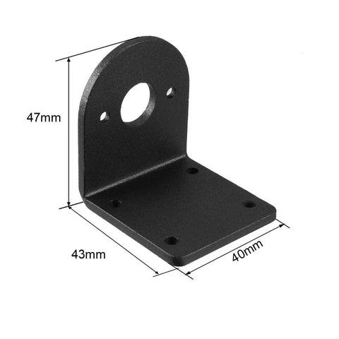 Front-left view of black alloy-steel L-bracket with upright plate and base with four holes for 540/545/550/555 motor.